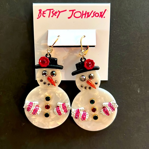 New BETSEY JOHNSON Snowman Drop Earrings - Picture 4 of 9